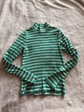 PINK Victoria’s Secret Green Striped Long Sleeve Mock Neck Top M